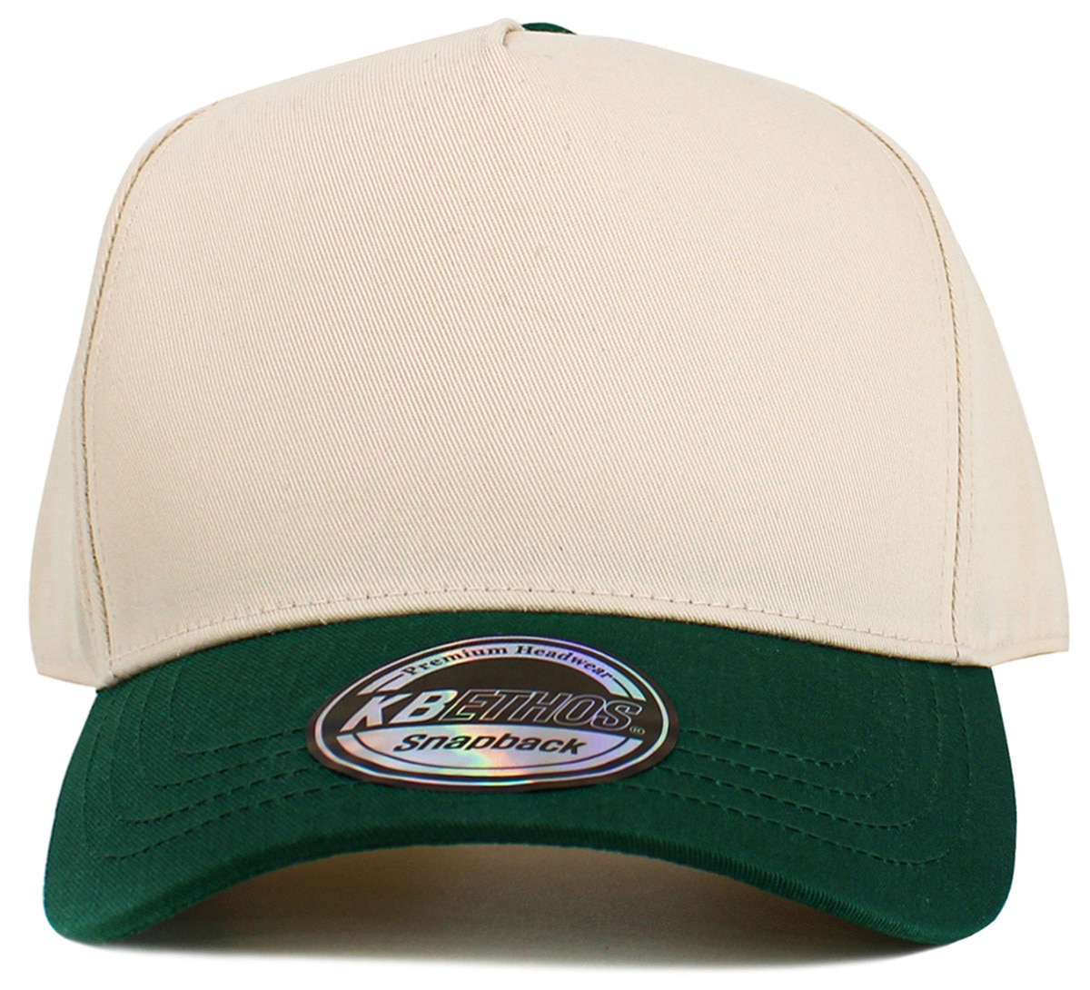Natural Dark Green Two Tone Baseball 5 Panel Cap Front View